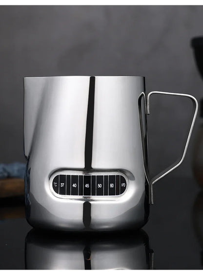 350mL Stainless Steel Milk Frothing Pitcher Temperature Display Milk Frother Pitcher Jug Cup for Latte Art Barista Kitchen