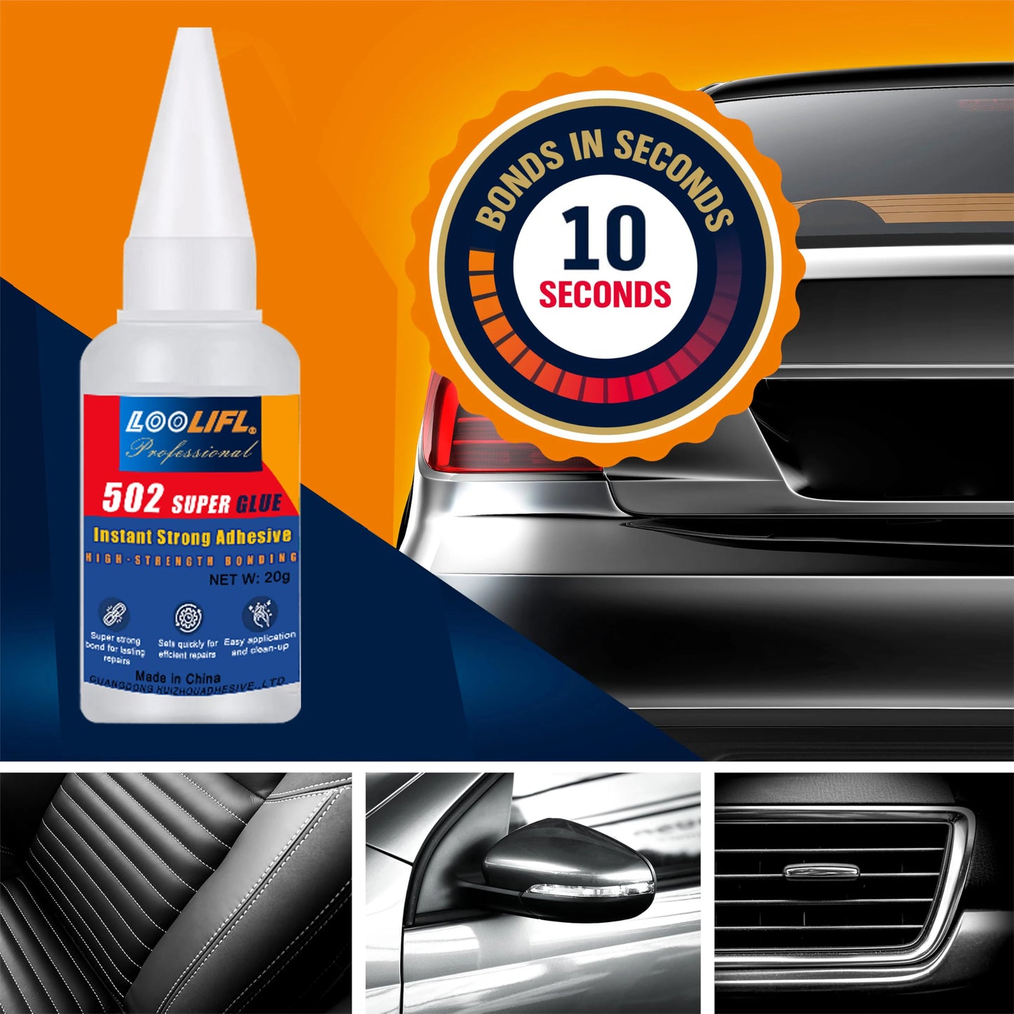 LOOLIFL Professional 502 Fast Glue Waterproof Universal Repair Adhesive Food Safe CA Glue for Plastic Wood Metal Ceramics Glass