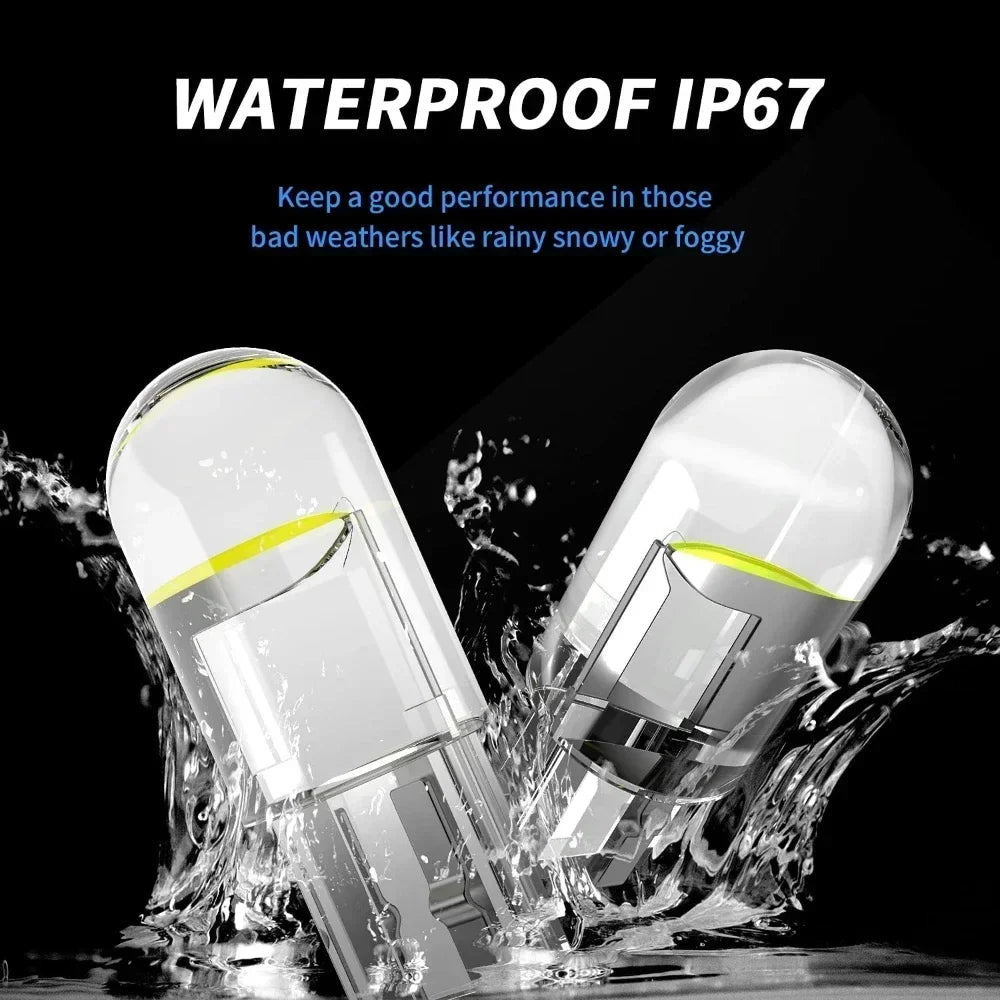 10pcs Car LED T10 W5W Canbus Glass COB Reading Dome Lamp Marker Wedge License PlateLight Bulb 168 194 192 DC 12V White