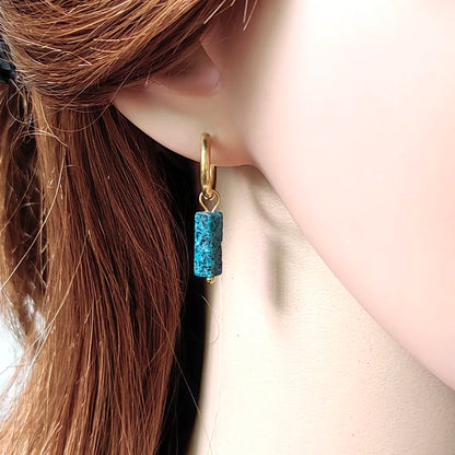 HUIDANG Earrings With Stones Boucles d'oreilles Square Natural Stones Small Hoops Earrings Woman New Trend 2025