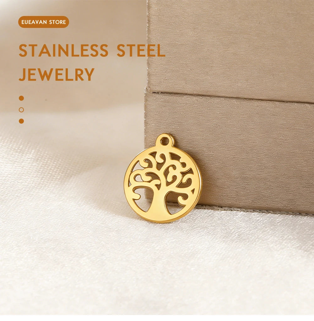 5pcs Stainless Steel Tree of Life Charms for Jewelry Making Moon Cross Butterfly Snake Pendant Tiny Charm Bracelet Earrings DIY
