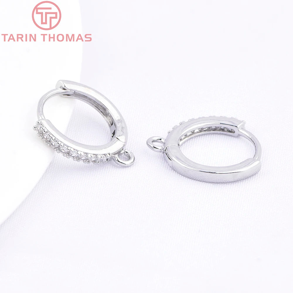 (1980)4PCS 13MM 24K Gold Color Plated Brass with Zircon Earring Hoop Earring Hooks for DIY Jewelry Making Finding  Accessorie