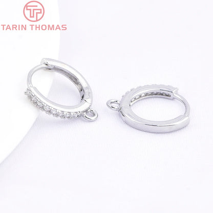 (1980)4PCS 13MM 24K Gold Color Plated Brass with Zircon Earring Hoop Earring Hooks for DIY Jewelry Making Finding  Accessorie