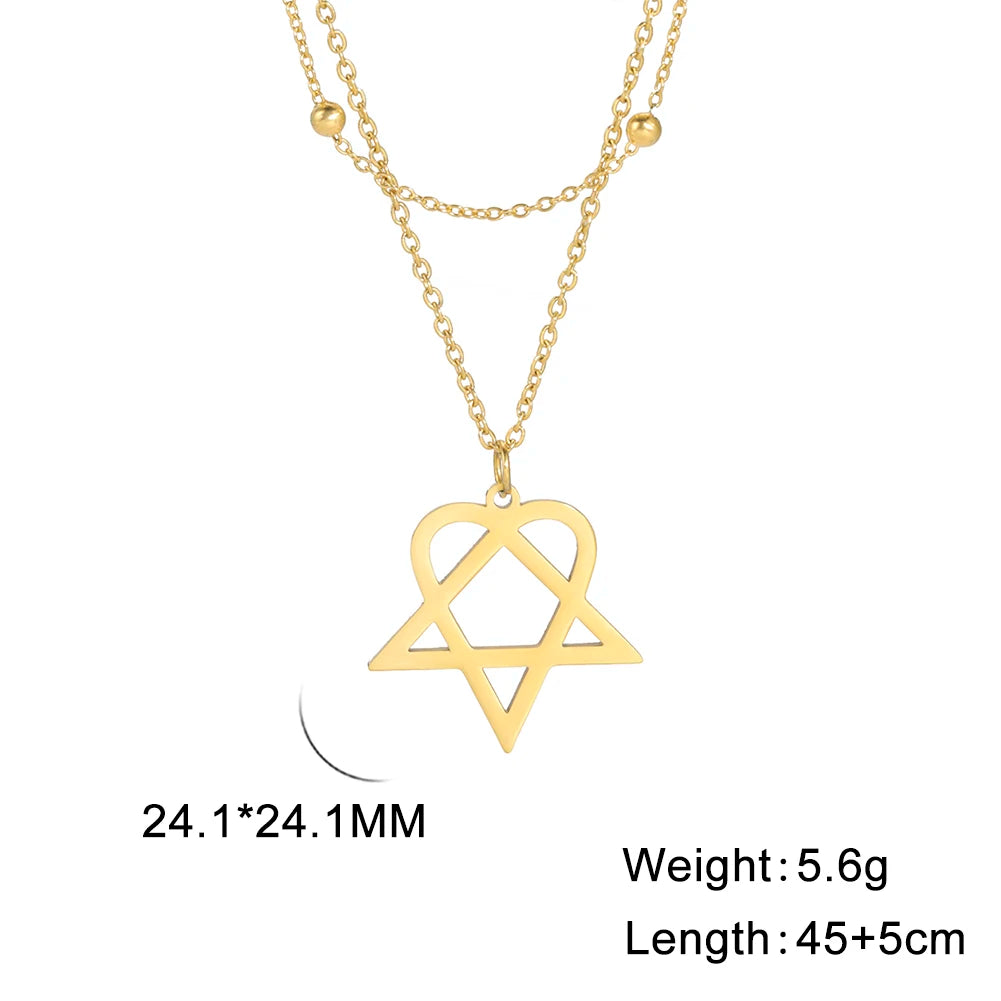 Lucktune Heartagram Star Pendant Necklace Stainless Steel Heart Pentagonal Chain Necklace Women Couple Jewelry Wedding Gift