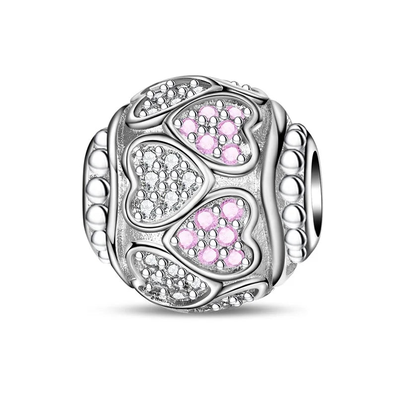 925 Sterling Silver Pink Charms Beads Butterfly Perfume Bottle Crown Heart Shaped Zircon Charms for Women Fine DIY Jewelry Gifts