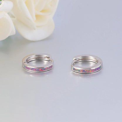 CiNily Simple Small Round Opal Hoop Earrings for Women 925 Sterling Silver Dainty Huggie Earrings Tiny Ear Jewelry Gifts 12mm