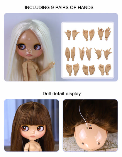 ICY DBS Blyth Doll 1/6 Joint 30cm Brown Skin Glossy Face Toothed Mouth Girl Doll BJD Toy Gift