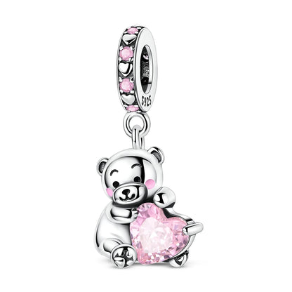 925 Sterling Silver Pink Charms Beads Butterfly Perfume Bottle Crown Heart Shaped Zircon Charms for Women Fine DIY Jewelry Gifts
