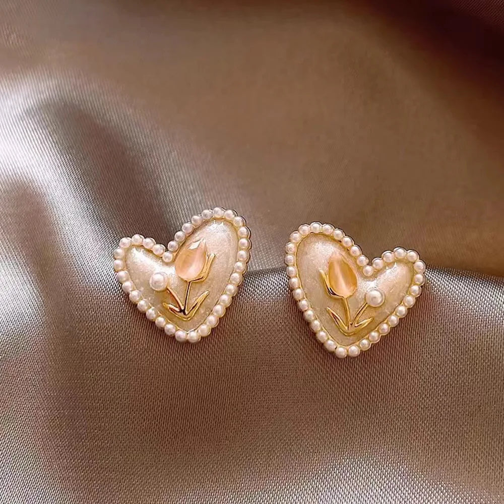 2026 Trendy Red Dripping Oil Heart Hoop Earrings For Women Girls Korean Elegant Love Dangle Earring Jewelry Gift