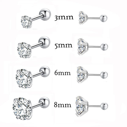 Fashion 1pair/2pcs Women Round Crystal Zirconia Stud Earrings New Surgical Steel Luxury Jewelry Clear Rhinestone Unisex Piercing