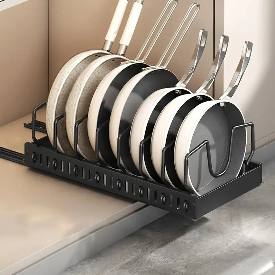 Kitchen Pull Out Pot Rack Adjustable Cupboard Trays with Slide Rails for Dishes Storage Organizer Drawer Partition Shelf