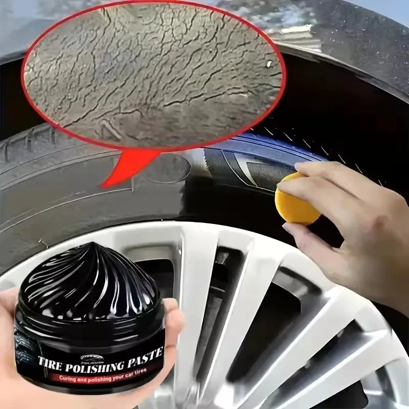Tire polishing wax, shiny black, restores tire gloss and enhances tire appearance, preventing oxidative cracking and aging