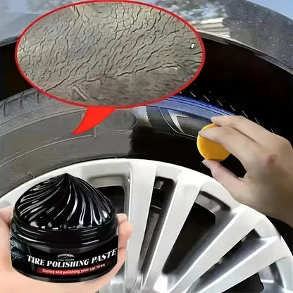 Tire polishing wax, shiny black, restores tire gloss and enhances tire appearance, preventing oxidative cracking and aging