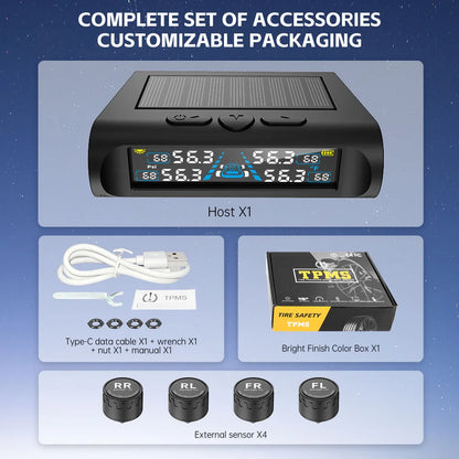 Car Security Alarm Systems Tire Pressure Monitoring Tyre Temperature Monitor Auto Accessories Solar TPMS Universal 4 Exteral