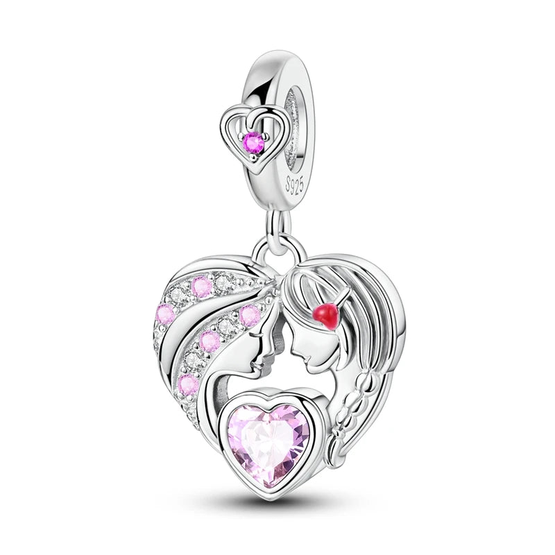 925 Sterling Silver Pink Charms Beads Butterfly Perfume Bottle Crown Heart Shaped Zircon Charms for Women Fine DIY Jewelry Gifts