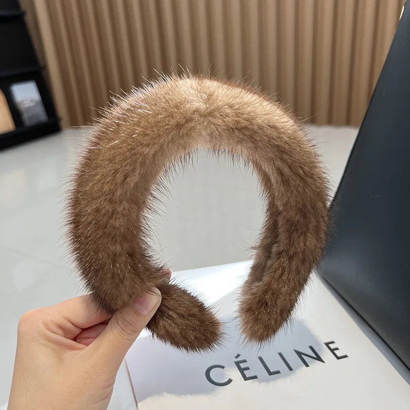 2025 Hot Sale Women Luxury winter 100% Real Mink Fur Headbands High Quality Real Fur Hair Band Lady Fashion Hair Hoop Furry Gift