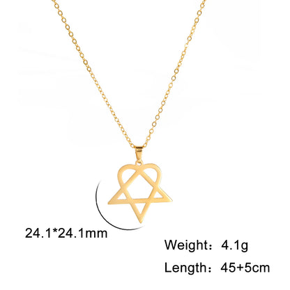 Lucktune Heartagram Star Pendant Necklace Stainless Steel Heart Pentagonal Chain Necklace Women Couple Jewelry Wedding Gift