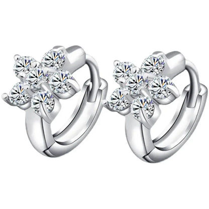 S925 Sterling Silver Charming Snowflake Pentagram Zircon Hoop Earrings for Women Fine Jewelry High Luxury Vintage Accessories