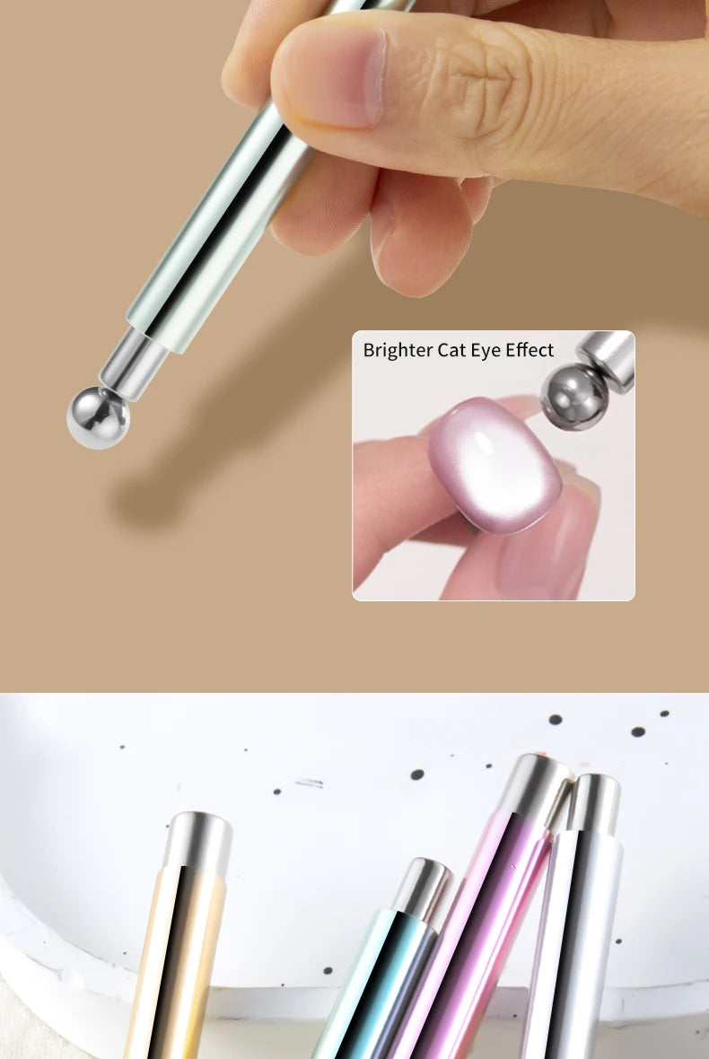 Cat Eye Nail Art Magnetic Tool Cylindrical Stick with Ball Magnet Manicure Accessory for Glass Bead Effects Fits UV Gel Polish