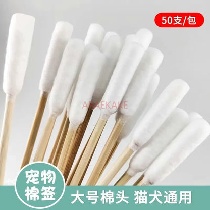 50pcs Cotton Swabs, Pet Cotton Ear Buds for Dog Ear Care, Long Bamboo Cotton Sticks for Dog Ear Cleaning Solution
