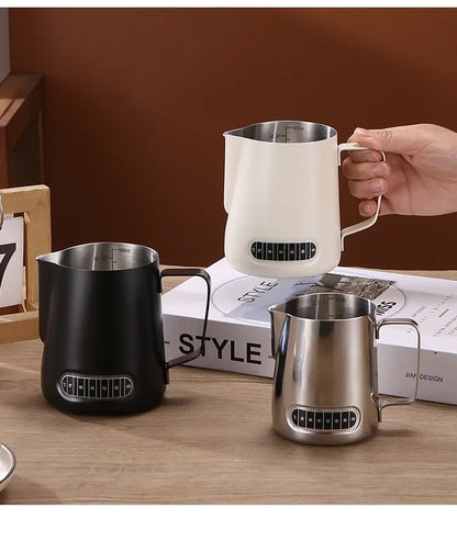 Coffee Milk Frother Jug Temperature Sensing Patch Stainless Steel Accurate Scale Volume Control Advanced Professional CoffeeTool