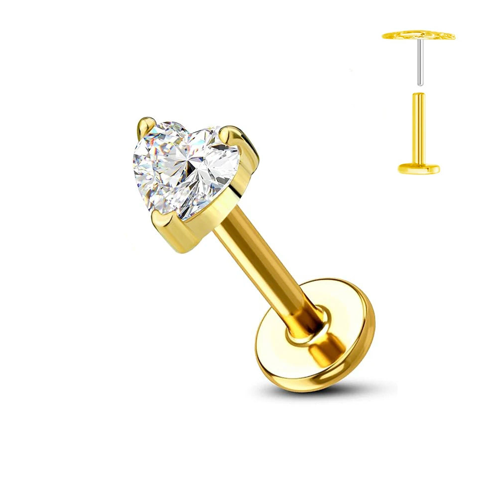 ASTM F136 G23 Titanium Flower Threadless Earring Piercing Petals Leaf Heart Butterfly Pin Daith Conch Push in Labret Stud