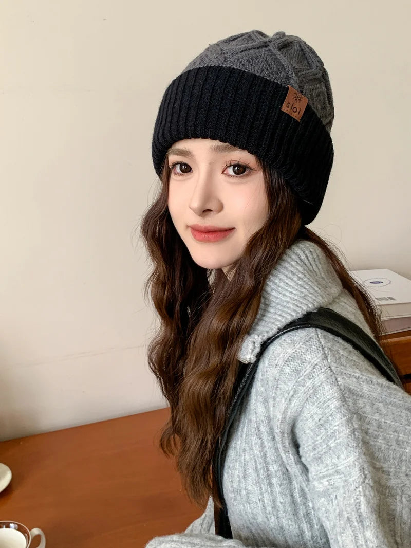 New Women Fashion Slouchy Winter Hats Various Wearing Method Reversible Beanie Hat Thick Knitted Hats
