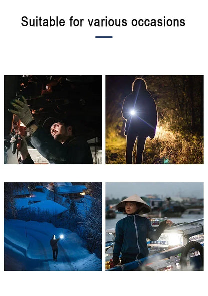 Portable Rechargeable LED Flashlight with Pen Clip Zoomable Waterproof Torch with Side Light Outdoor Camping Emergency Lantern
