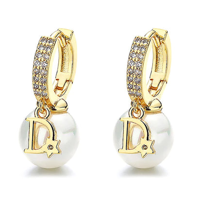 Korean Version Pearl High-end Feeling Light Luxury Trendy Temperament D-letter Atmospheric Earrings For Women Jewelry