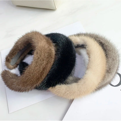 2025 Hot Sale Women Luxury winter 100% Real Mink Fur Headbands High Quality Real Fur Hair Band Lady Fashion Hair Hoop Furry Gift