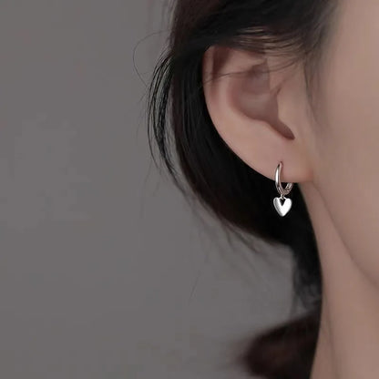 Real 925 Sterling Silver Heart Pendant Hoop Earrings For Women Classic Fine Jewelry Minimalist Accessories