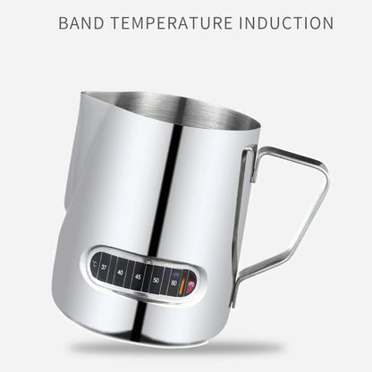 350mL Stainless Steel Milk Frothing Pitcher Temperature Display Milk Frother Pitcher Jug Cup for Latte Art Barista Kitchen
