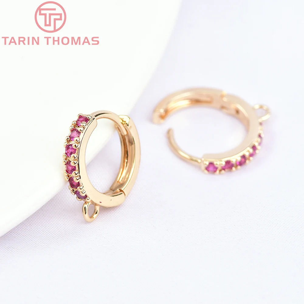 (1980)4PCS 13MM 24K Gold Color Plated Brass with Zircon Earring Hoop Earring Hooks for DIY Jewelry Making Finding  Accessorie