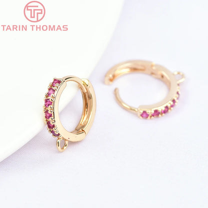 (1980)4PCS 13MM 24K Gold Color Plated Brass with Zircon Earring Hoop Earring Hooks for DIY Jewelry Making Finding  Accessorie