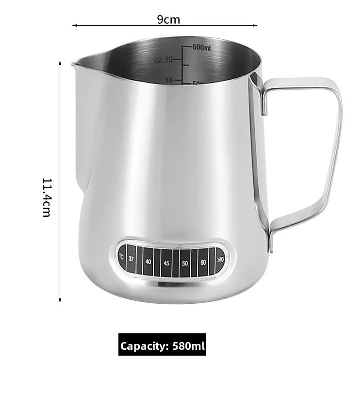 Coffee Milk Frother Jug Temperature Sensing Patch Stainless Steel Accurate Scale Volume Control Advanced Professional CoffeeTool
