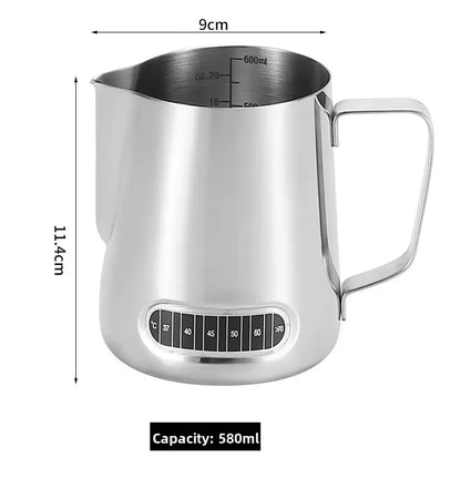 Coffee Milk Frother Jug Temperature Sensing Patch Stainless Steel Accurate Scale Volume Control Advanced Professional CoffeeTool