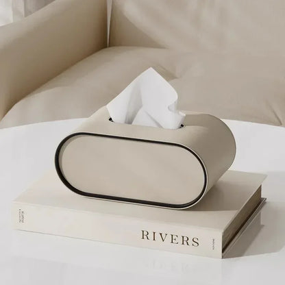 Light Luxury Paper Box High-end Living Room Creative Oval Leather Tissue Box Bedroom Desktop Napkin Storage Box Organization