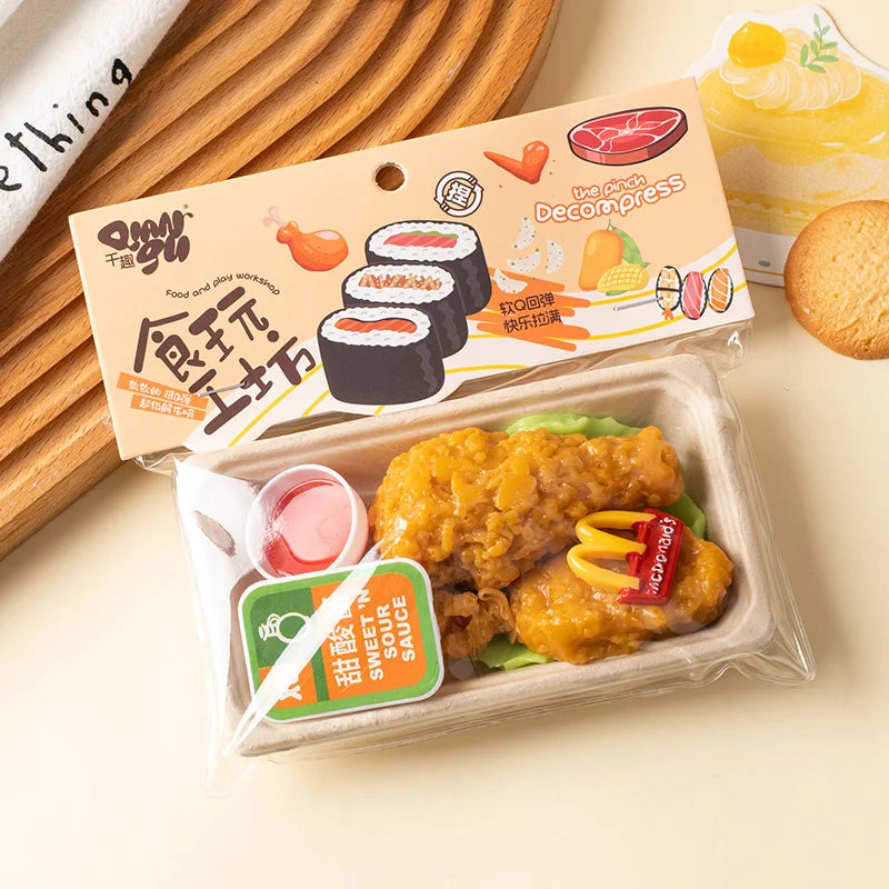 Funny Simulation Food Fidgets Toys Sushi Fruit Mochi Squishy Sensory Toy for Kids Adults TPR Squeeze Stress Relief Abreact Toy