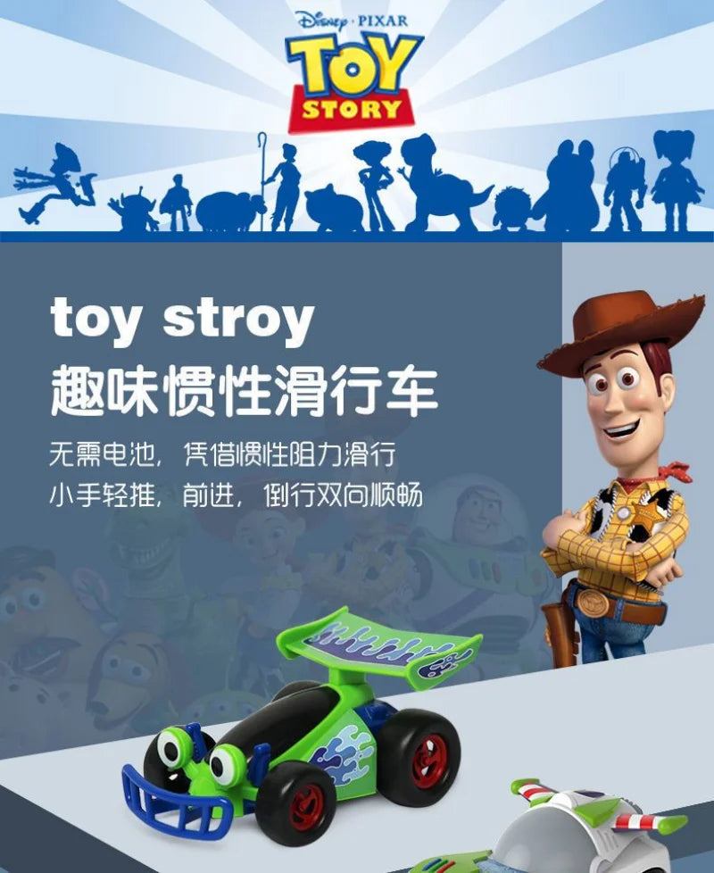 13cm Disney Pixar Toy Story Inertial Woody Buzz Pull Back Car Simulation Doll Children's Interest Training Development Toys
