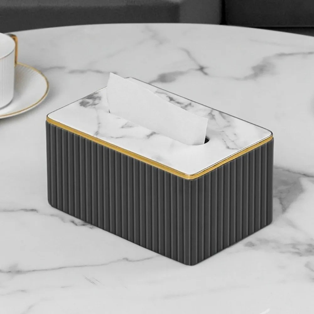 Vertical Pattern Leather Tissue Box Light Luxury Ornament Napkin Holder European Style High-end Paper Storage Container