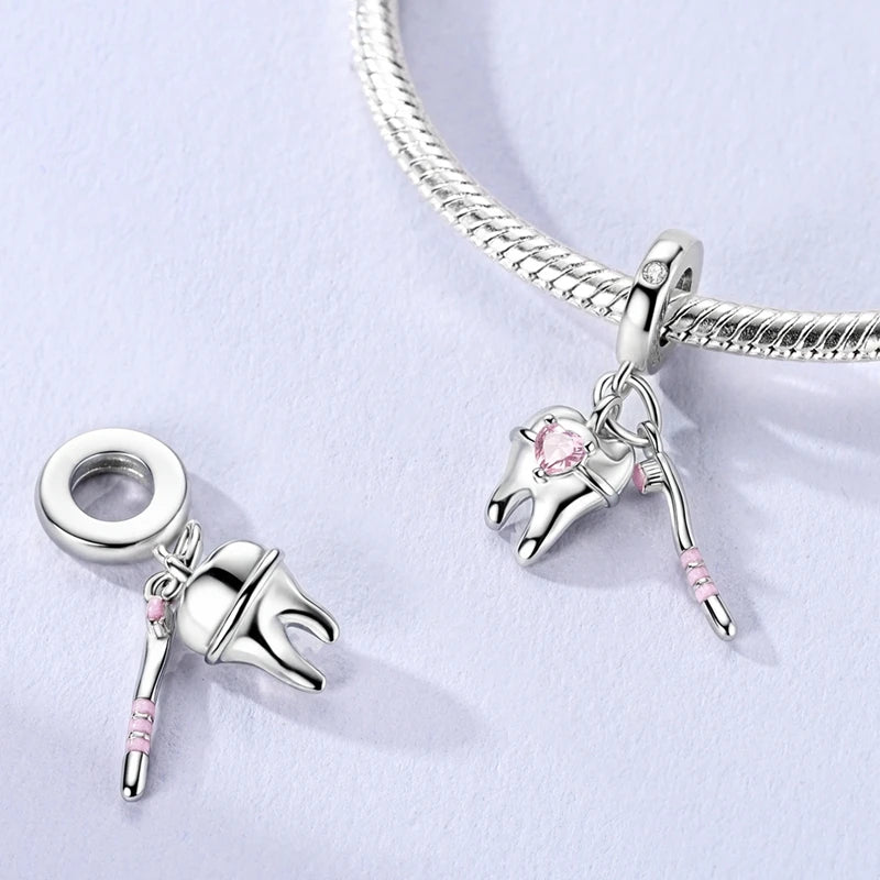 925 Sterling Silver Pink Charms Beads Butterfly Perfume Bottle Crown Heart Shaped Zircon Charms for Women Fine DIY Jewelry Gifts