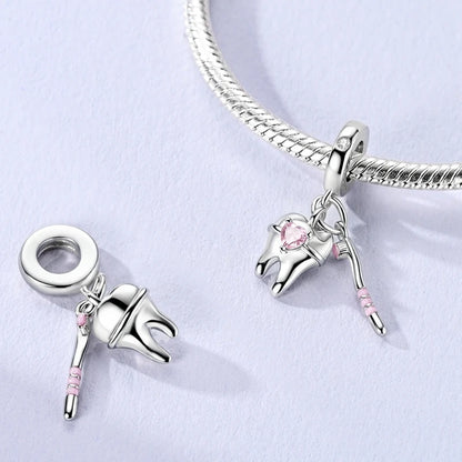 925 Sterling Silver Pink Charms Beads Butterfly Perfume Bottle Crown Heart Shaped Zircon Charms for Women Fine DIY Jewelry Gifts