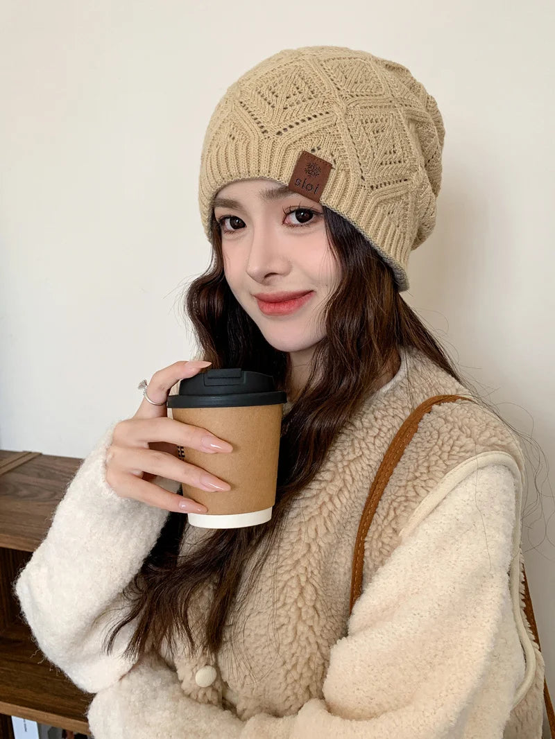 New Women Fashion Slouchy Winter Hats Various Wearing Method Reversible Beanie Hat Thick Knitted Hats