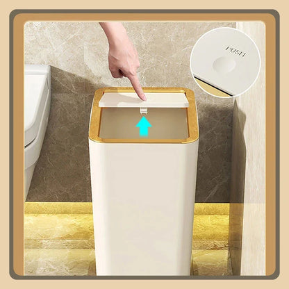 10/12L Slim Trash Can Nordic Covered Waterproof Large Capacity Dustbin One-Touch Lid for Bathroom Kitchen Living Room Bedroom