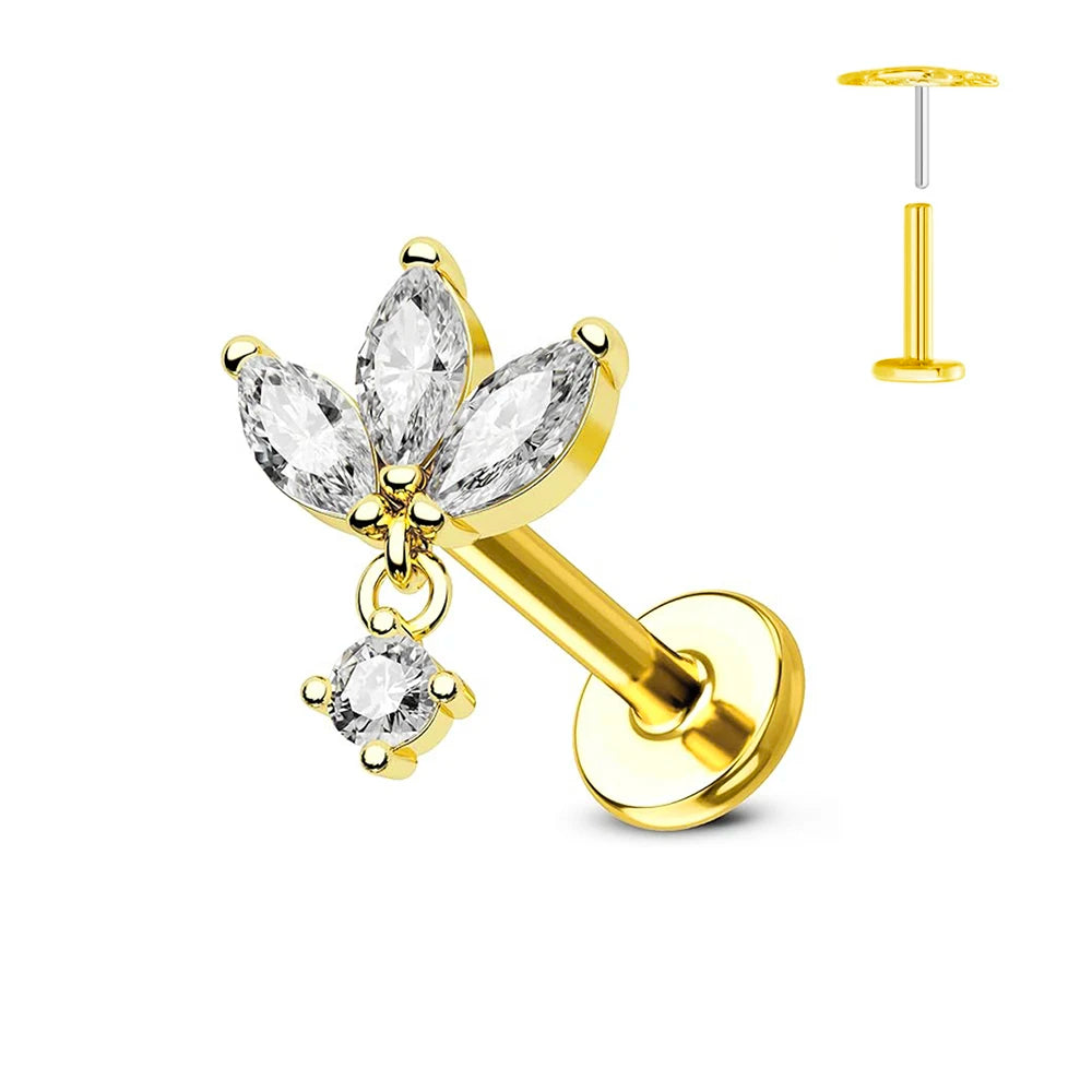 ASTM F136 G23 Titanium Flower Threadless Earring Piercing Petals Leaf Heart Butterfly Pin Daith Conch Push in Labret Stud
