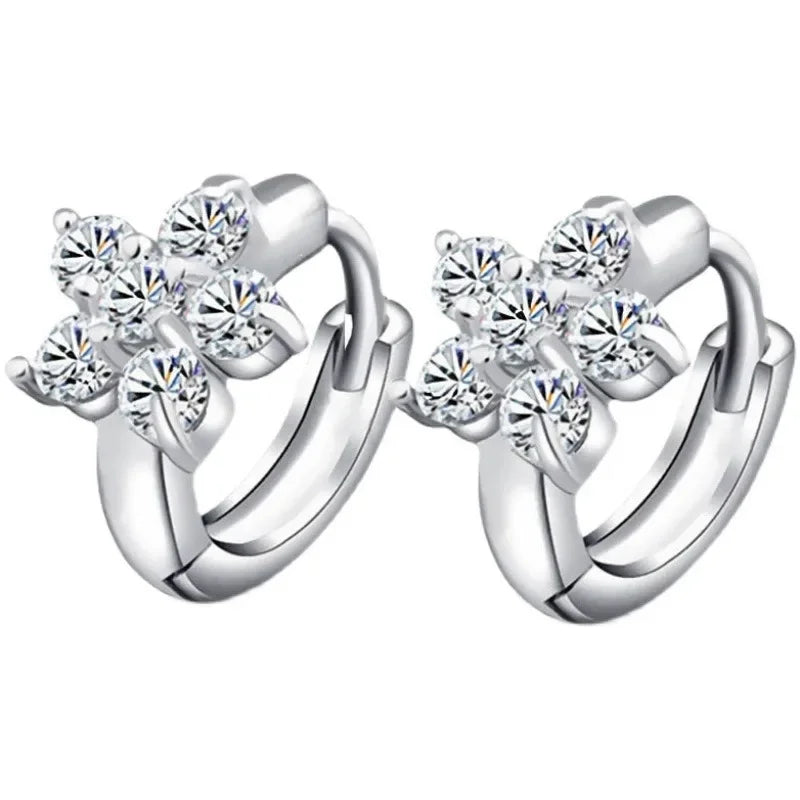S925 Sterling Silver Charming Snowflake Pentagram Zircon Hoop Earrings for Women Fine Jewelry High Luxury Vintage Accessories