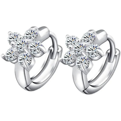 S925 Sterling Silver Charming Snowflake Pentagram Zircon Hoop Earrings for Women Fine Jewelry High Luxury Vintage Accessories