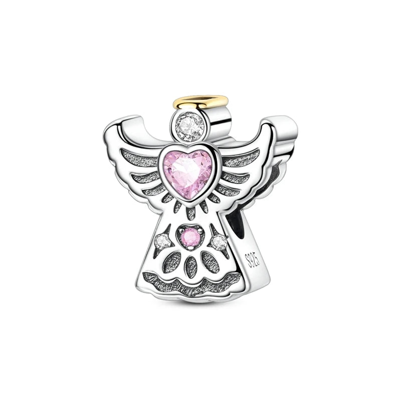 925 Sterling Silver Pink Charms Beads Butterfly Perfume Bottle Crown Heart Shaped Zircon Charms for Women Fine DIY Jewelry Gifts