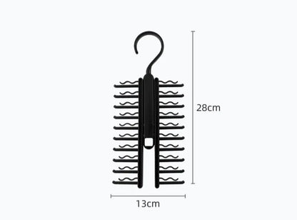 Tie Hanger Rotatable Necktie Storage Rack Clothes Hanger Organizer 20 Rows Large Capacity Belt Hooks Closet Skidproof Tie Clamp