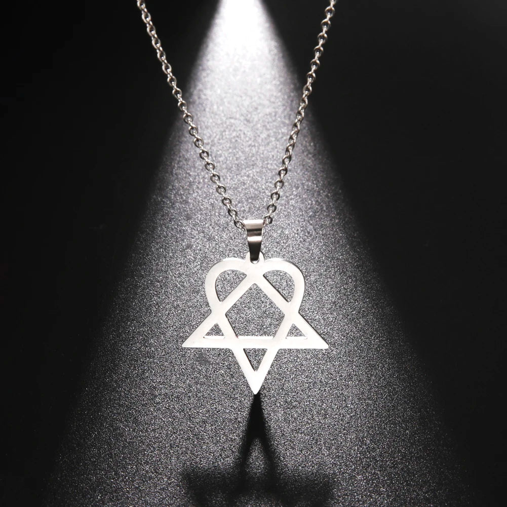 Lucktune Heartagram Star Pendant Necklace Stainless Steel Heart Pentagonal Chain Necklace Women Couple Jewelry Wedding Gift